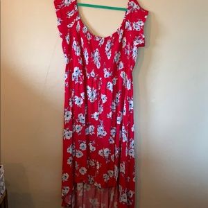 Torrid Red and Blue Floral Off the Shoulder Dress